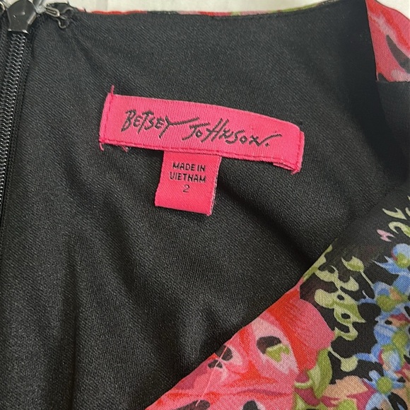 Betsey Johnson Bambi Black Floral Bell Sleeve Ruffle Mini Dress Size 2 Festival - Picture 7 of 12